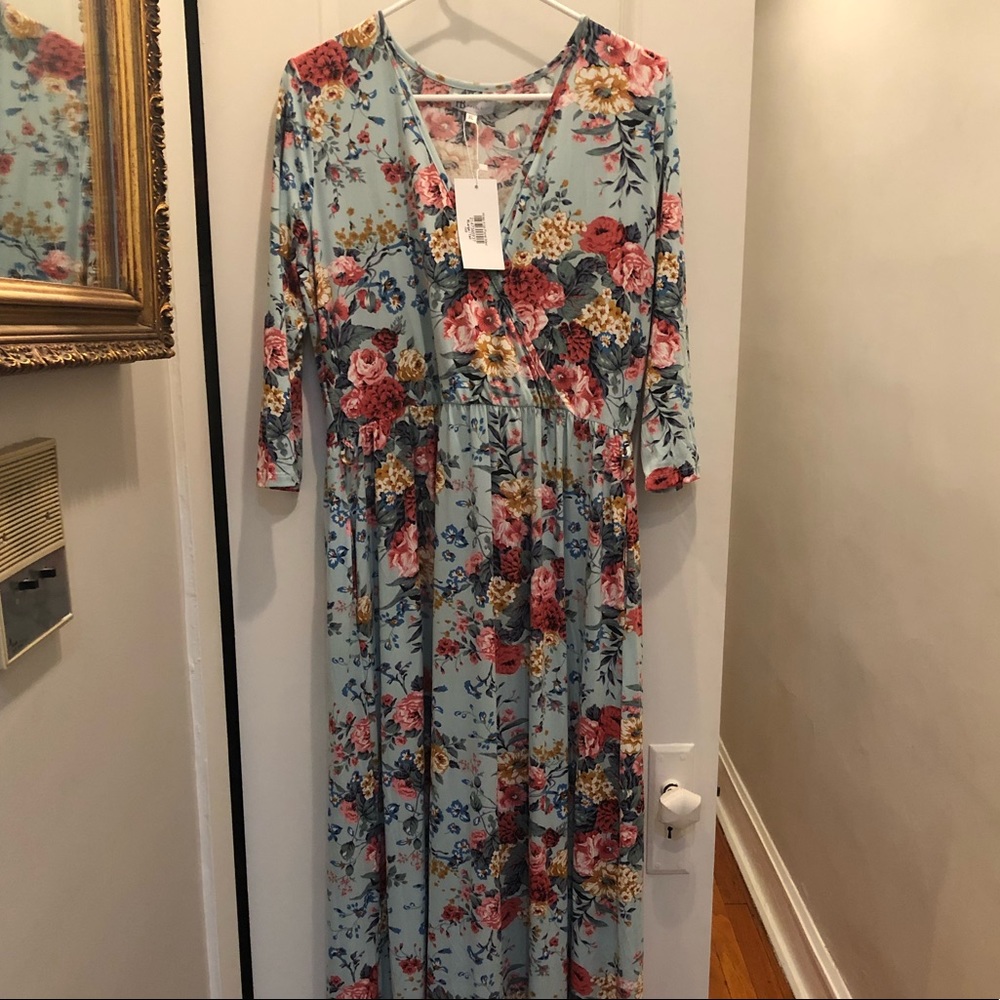 Blue Floral Faux Wrap Maxi - XL Tall